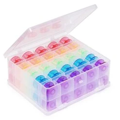 Bobbin Box Spulendose Mit 50 Universal-Unterspuelen - Unterspulenaufbewahrung / Spulenkästchen Mit Bunten Regenbogenspulen