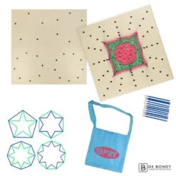 Scheepjes Granny Squares Spannmatten Set - Doppelseitg Häkelspannmatte Aus Unbehandeltem Holz Mit Bohrungen & Metallstiften - OPRY