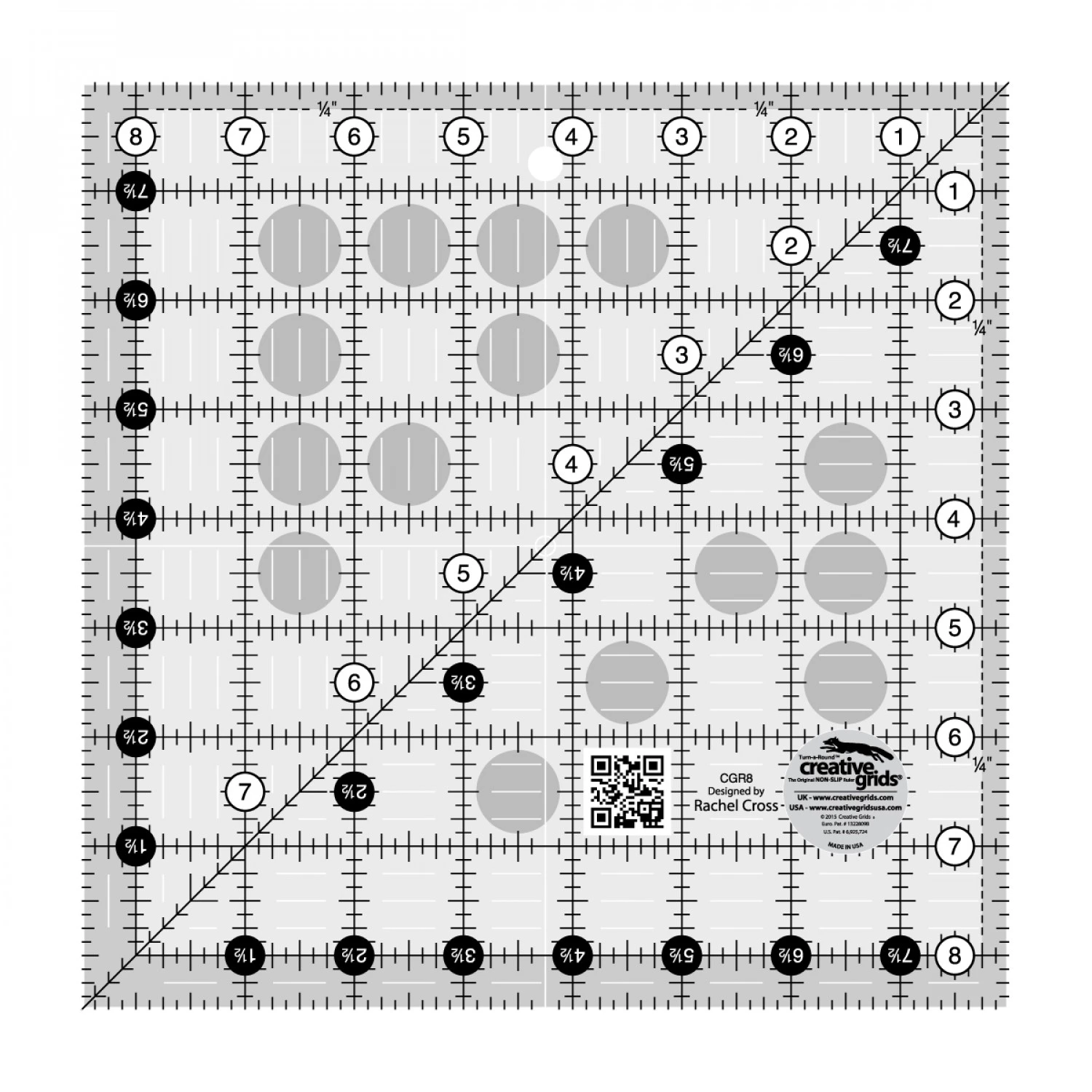 8 1/2" X 8 1/2" Inch-Patchworklineal Quadrat - Creative Grids Non Slip Square Ruler - Quadratisches Rollschneidelineal