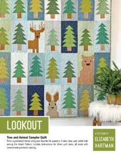 Look Out Patchworkdecke - Waldtiere Quilt Pattern By Elizabeth Hartman - Bär, Hirsch & Hase Mit Tannenbäumen
