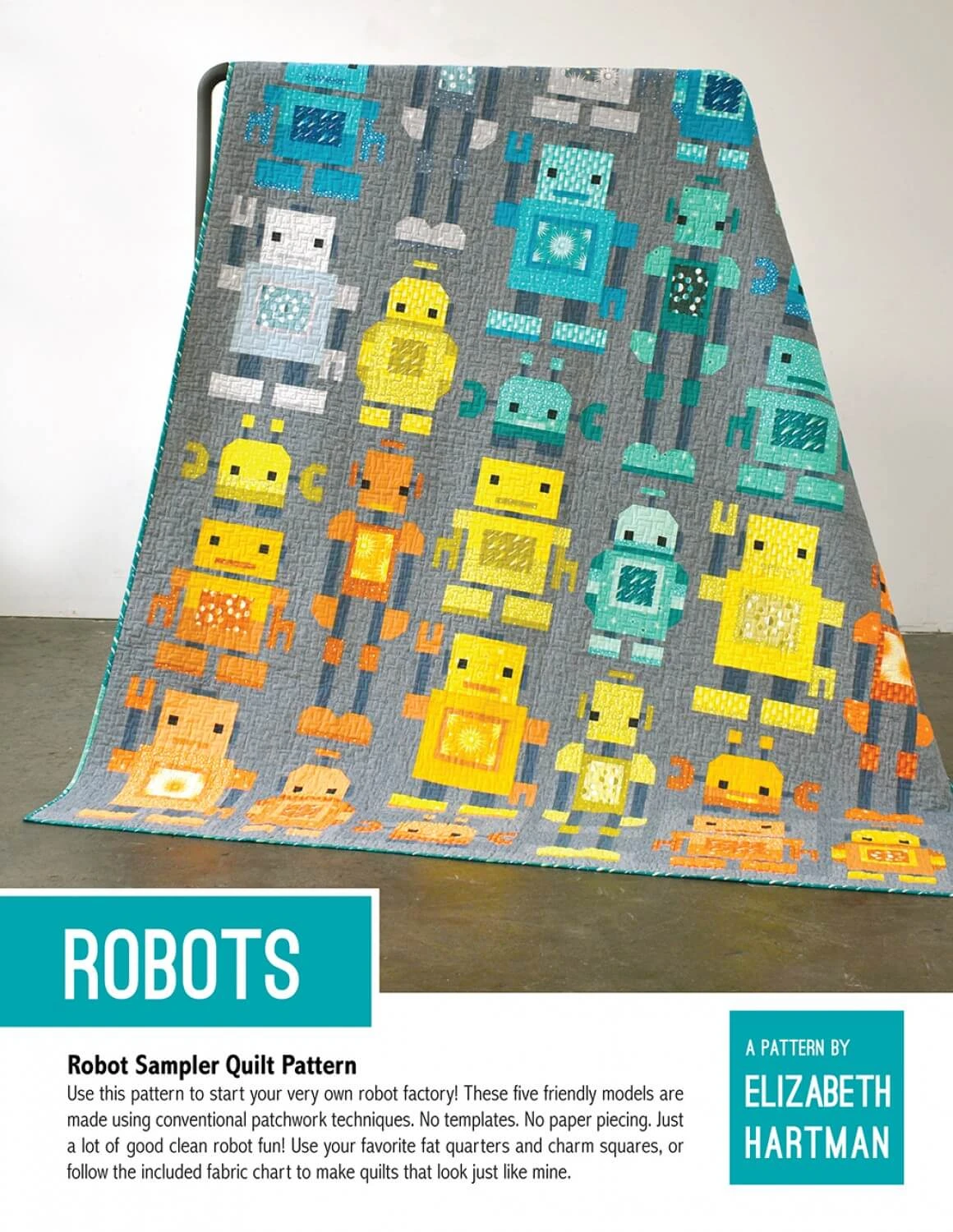 Robots! Pattern By Elizabeth Hartman - Roboter Patchworkdecke Schnittmuster