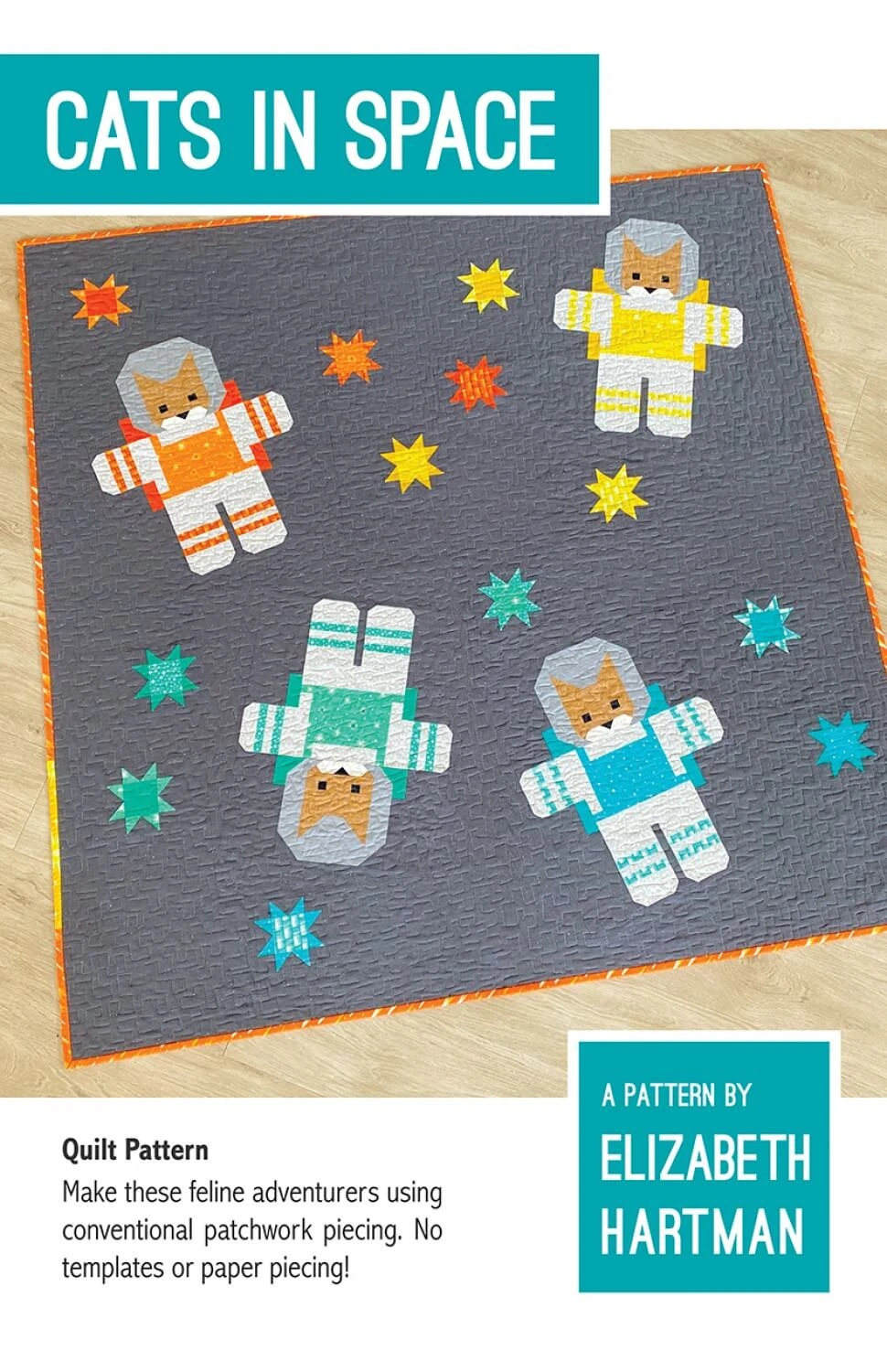 Katzen Astronauten Quilt - Cat In Space Pattern By Elizabeth Hartman - Patchworkdecke Schnittmuster