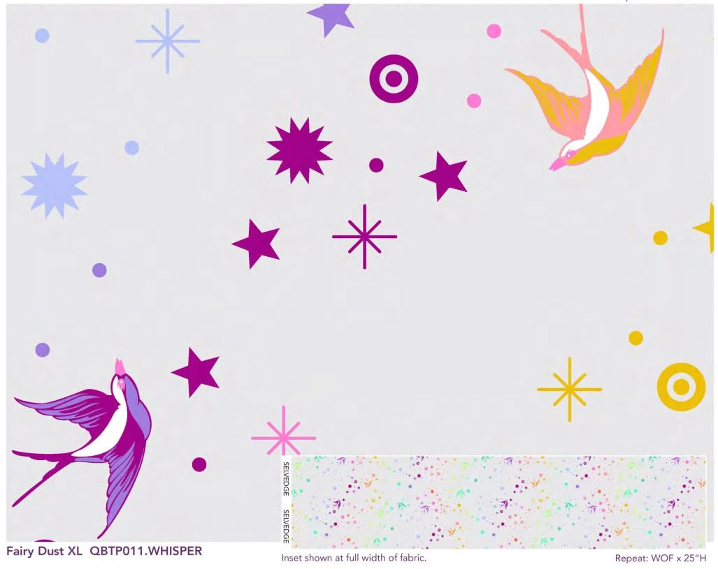 Überbreiter Rückseitenstoff! Whisper Fairy Dust XXL Quilt Backing - Everglow Neon True Colors Tula Pink Designerstoff - FreeSpirit Patchworkstoffe