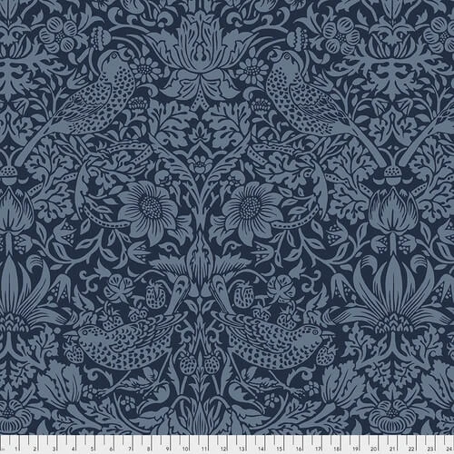 Navy Strawberry Thief Hawkdale Baumwollstoff-Quiltbacking - Original William Morris & Company Lizenzstoff - ÜBERBREITER RÜCKSEITENSTOFF!