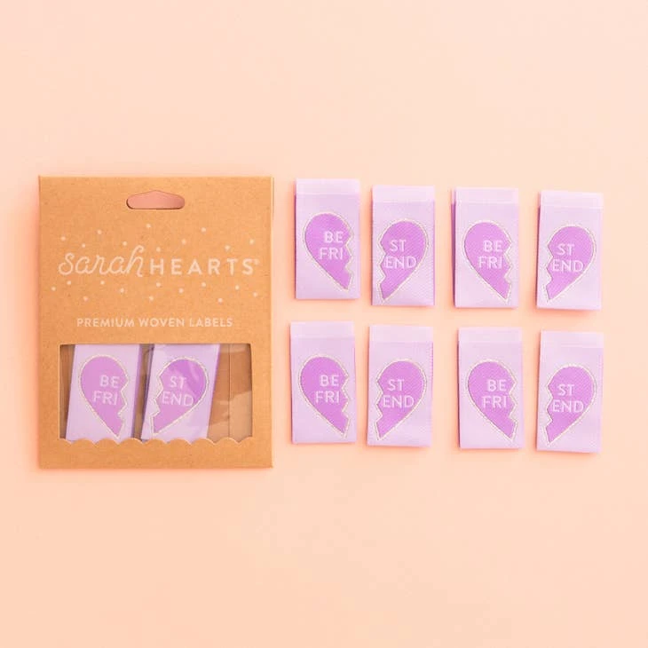 Best Friend Herzchen Labels - Sarah Hearts Friendship Heart Webetiketten - Premium Woven Labels