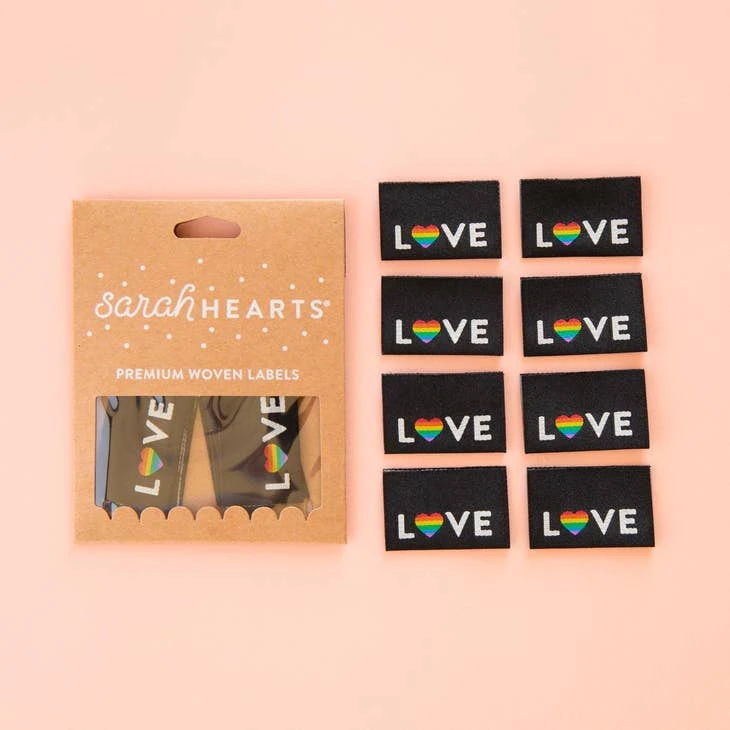 LOVE ... Is Love PRIDE Labels - Sarah Hearts Webetiketten - Premium Woven Labels - Limited Edition
