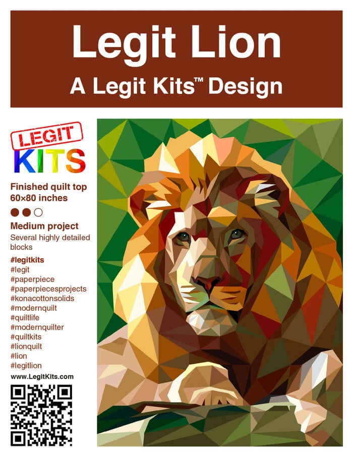 Lion FPP Löwen Quilt - Original Lizensiertes Legit Kits Schnittmuster / Materialpackung / Stoffpaket - Sonderanfertigung