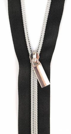 Silber & Schwarz Endlosreißverschluss & Zupfer - Silver / Black Zipper Mit Metallzähnen - Sallie Tomato