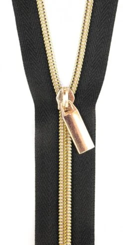 Gold & Schwarz Endlosreißverschluss & Zupfer - Gold / Black Zipper Mit Metallzähnen - Sallie Tomato
