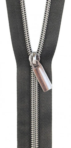 Altsilber "Gunmetal" & Schwarz Endlosreißverschluss & Zupfer - Silver / Black Zipper Mit Metallzähnen - Sallie Tomato