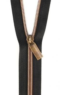 Altgold & Schwarz Endlosreißverschluss & Zupfer - Antique Gold / Black Zipper Mit Metallzähnen - Sallie Tomato
