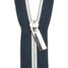 Silber & Marineblau Endlosreißverschluss & Zupfer - Silver Nickel / Navy Zipper Mit Metallzähnen - Sallie Tomato