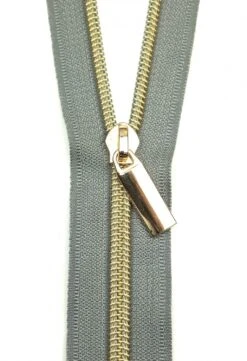 Gold & Grau Endlosreißverschluss & Zupfer - Gold / Grey Zipper Mit Metallzähnen - Sallie Tomato